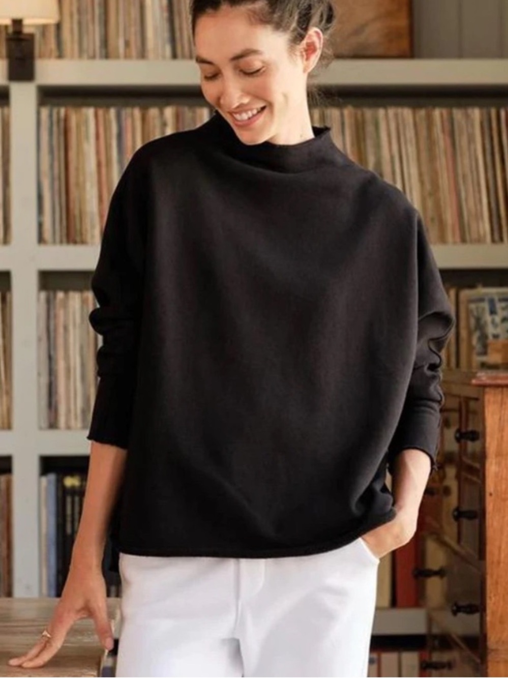 NEW Frank & Eileen Effie Long Sleeve Funnel Neck Capelet Triple Fleece Small